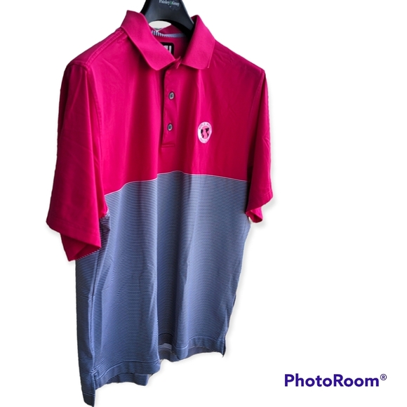 FootJoy FJ Men's Pink & Black Striped Pattern Polo Golf Shirt Large - Picture 4 of 9